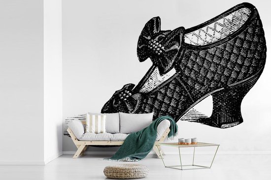 Behang - Fotobehang - een zwarte hak met strikjes - Breedte 485 cm x hoogte  350 cm | bol.com