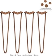 4 x 71 cm hairpin retro pootjes tafelpoten pinpoten - 2 Ledig - 12 mm - Antiek Koper