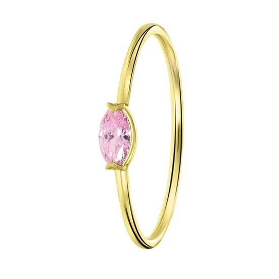 Lucardi Dames Ring markies licht roze - Ring - Cadeau - 14 Karaat Goud - Geelgoud