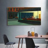Allernieuwste Canvas Schilderij Edward Hopper - Nighthawks - Kunst - Poster - Reproductie - 60 x 120 cm - Kleur