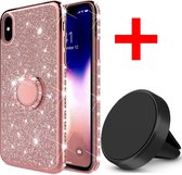 Apple iPhone X - XS Backcover - Roze - Glitters - Soft TPU + magneet