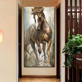 Allernieuwste Canvas Schilderij - Rennend Bruin Paard - Kunst - Dieren - Realistisch - 60 x 120 cm - Kleur