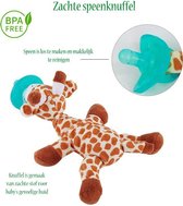 E-HART- Speenknuffel Giraffe - Knuffelspeen - Knuffel Dier - FDA vrij- Eco Vriendelijk - kraamcadeautje -BPA Vrij-inclusief rammelaar