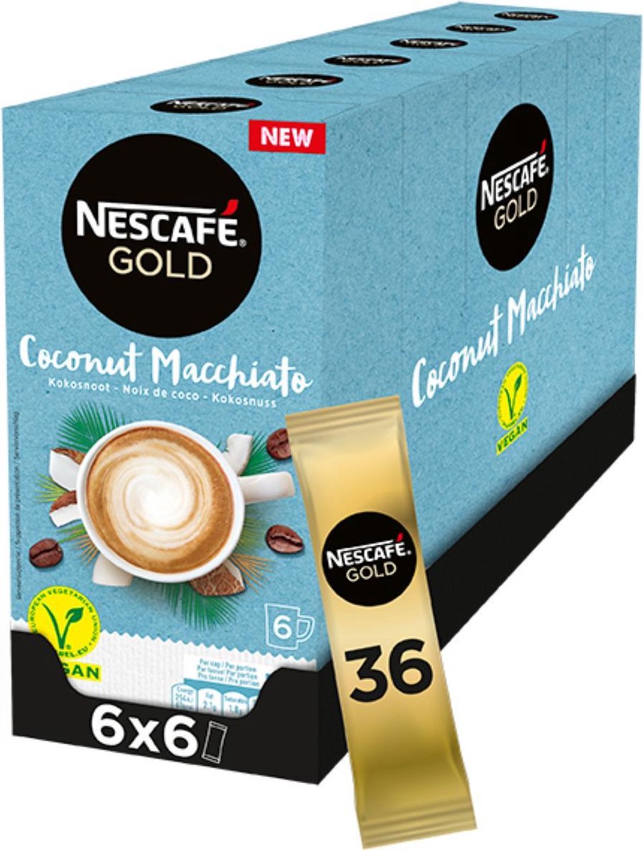 Nescafé Gold Coconut Macchiato oploskoffie - 6 doosjes à 6 zakjes | bol.com