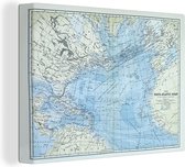 Canvas Wereldkaart - 80x60 - Wanddecoratie Klassieke wereldkaart Noordelijke Atlantische oceaan