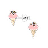 Joy|S - Zilveren ijsje oorbellen roze met dip