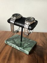 Dubbele Tourbillon horlogeopwinder in zwart Nero Marquina marmer en zwart stalen ringen - Elbrus Horology - Gyrowinder Orbit Watch Winder