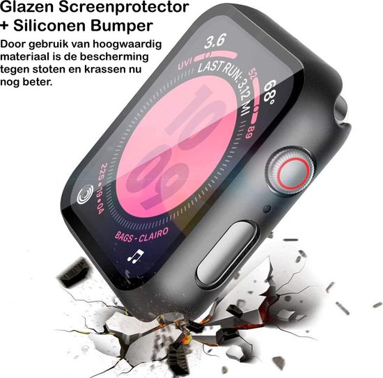 Screenprotector + Hoesje geschikt voor Apple Watch Series 6 44 mm - Screen Protector Glas Transparant - iCall