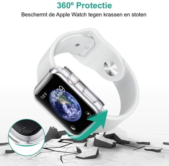 Screenprotector + Hoesje geschikt voor Apple Watch SE 40 mm - Siliconen TPU Case Transparant - Volledige 360 Graden Bescherming - iCall