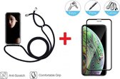 2-In-1 Shockproof Hoesje Met Koord & Screen Protector Set Geschikt Voor Apple iPhone XS Max - Full Cover 3D Edge Tempered Glass Beschermglas Met Siliconen Telefoonkoord Back Besche