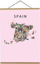 Kaart van Spanje | B2 poster | 50x70 cm | Roze | Maison Maps