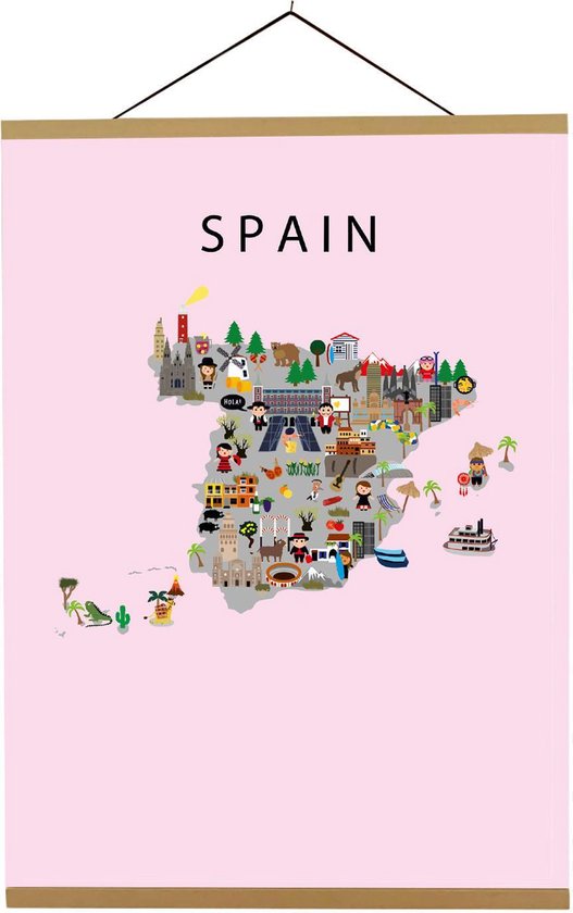 Kaart van Spanje | B2 poster | 50x70 cm | Roze | Maison Maps | bol.com