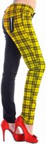 Banned Skinny fit broek -XL- Half Black Half Check Zwart/Geel