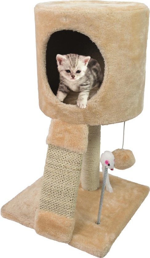 Pet Comfort - Katten krabpaal - Krabpaal voor katten met Speelbal en Muis -  50 cm - Beige | bol.com