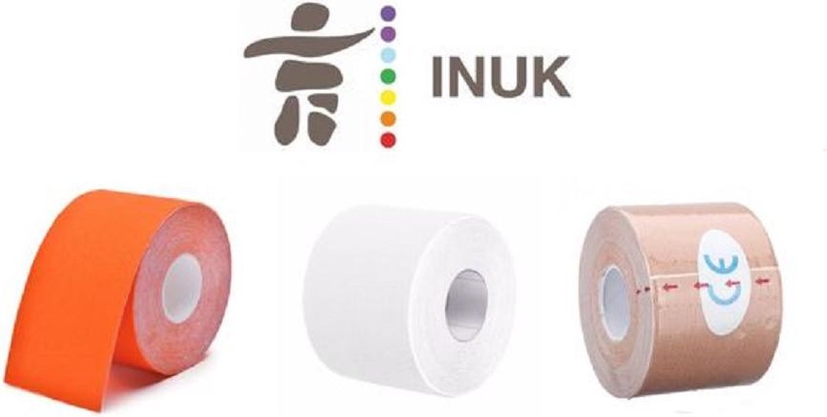 Inuk Kinesiotape Sporttape 3 rollen | Oranje Wit Beige | Topsporters - IOC - Team NL | Premium Quality