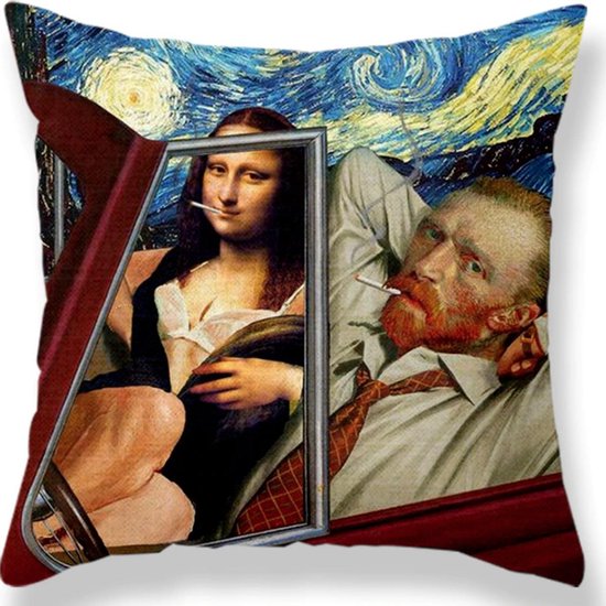 Vincent Van Gogh en Mona Lisa meme op kussenhoes. Grappige meme kussenhoes. Mona  Lisa | bol.com