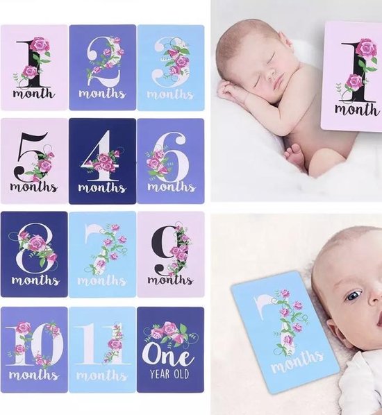 Milestone Cards - baby foto kaart - mijlpaal kaarten 1 maand tot en met 1  jaar -... | bol.com