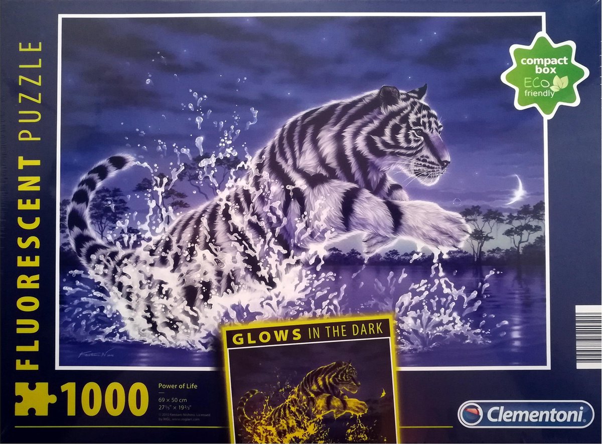 Puzzle fluorescent Clementoni - Tigre blanc - Puissance de la vie - 1000  pièces | bol.com