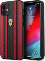 Rood hoesje Ferrari - Backcover - iPhone 12 Mini - Carbon Red Stripes