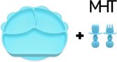 Kinderservies - Siliconen - Blauw - Leeuw - Combiset - Bord - Bestek - Leren eten - BPA vrij
