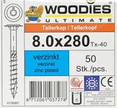 Woodies tellerkopschroeven 8.0x280 verzinkt T-40 deeldraad 50 stuks