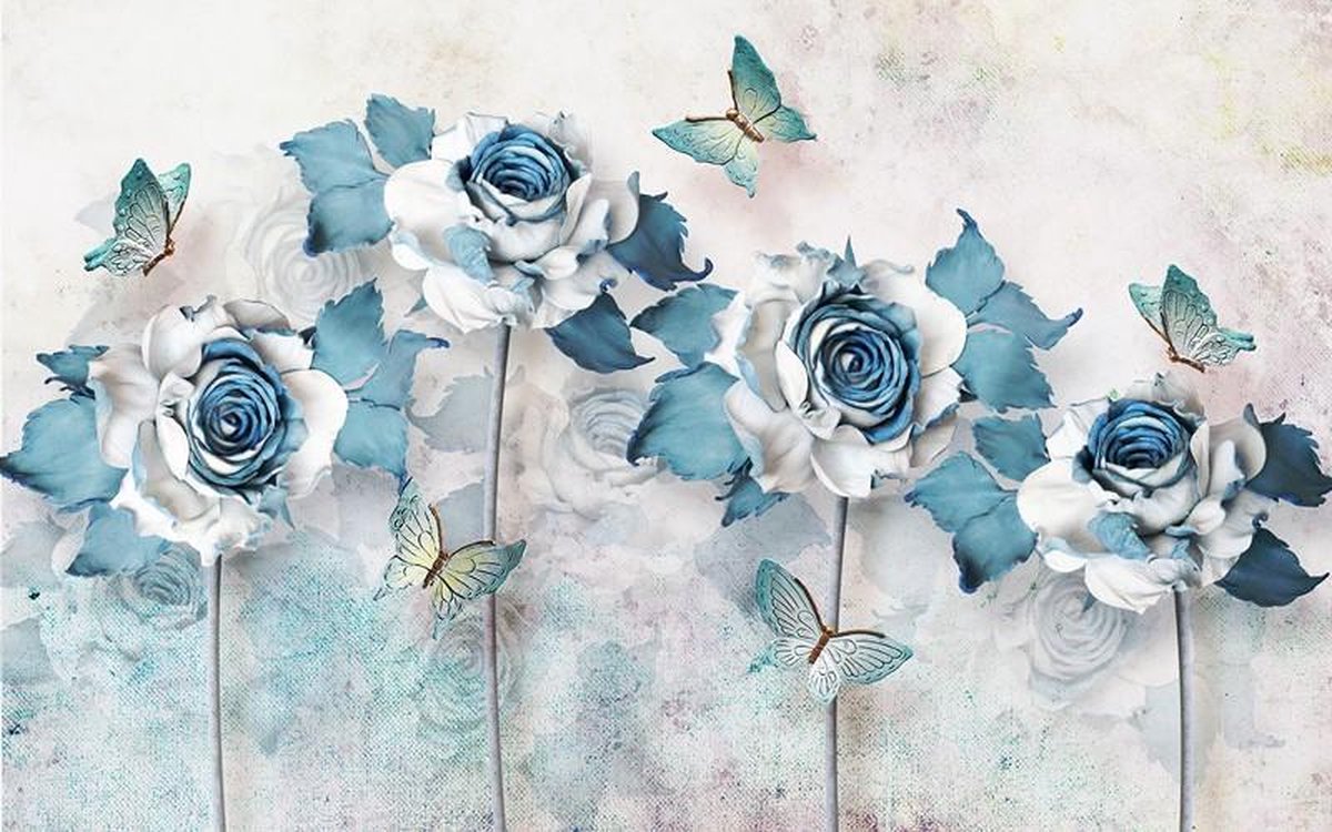 Blauwe rozen canvas 150 x 80 cm