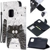 iPhone 12 Pro Max - Flip hoes, cover, case - TPU - PU Leder - Kat zwart wit