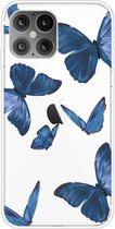 iPhone 12 Pro Max - hoes, cover, case - TPU - Vlinders blauw
