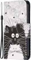iPhone 12 mini - Flip hoes, cover, case - TPU - PU Leder - Kat zwart wit