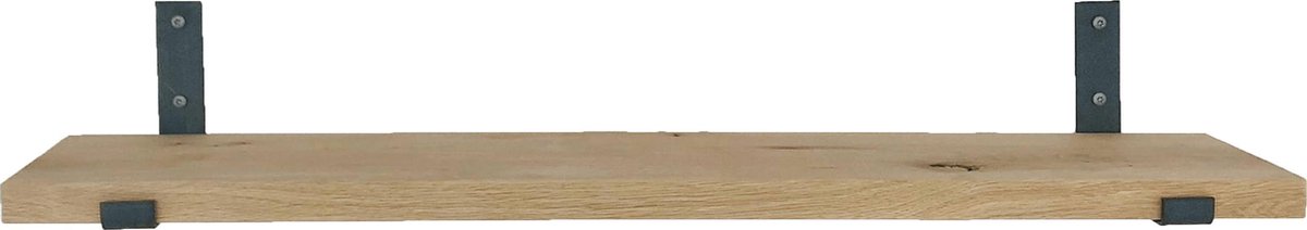 GoudmetHout Wandplank Industrieel - 100 x 20 cm Muurplank - Eiken Hout - Decoratie Wandrek & Boekenrek - Hangplank Keuken - Wall Shelf + 2 Mat Blanke Plankdragers van Staal Licht eiken, Mat Blank