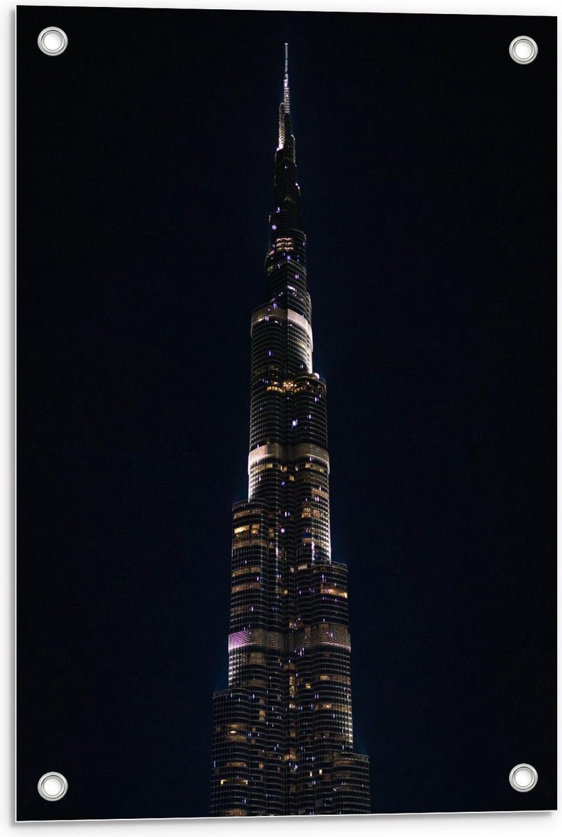 Tuinposter – Dubai Fontein in het Donker - 40x60cm Foto op Tuinposter (wanddecoratie voor