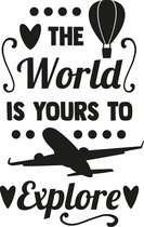 Muursticker the world is yours to explore in de kleur zwart