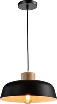 QUVIO Hanglamp Scandinavisch / Plafondlamp / Sfeerlamp / Leeslamp / Eettafellamp / Verlichting / Slaapkamer lamp / Slaapkamer verlichting / Keukenverlichting / Keukenlamp - Rond van metaal en hout - Diameter 30 cm - Zwart en bruin