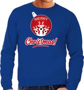 Rendier Kerstbal sweater / Kersttrui Merry Christmas blauw voor heren - Kerstkleding / Christmas outfit L