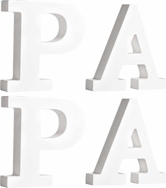 Vermeend Regelen geloof Houten decoratie hobby letters - 4x losse witte letters om het woord - PAPA  - te maken... | bol.com