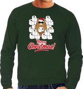 Foute Kerstsweater / Kersttrui met hamsterende kat Merry Christmas groen voor heren- Kerstkleding / Christmas outfit S