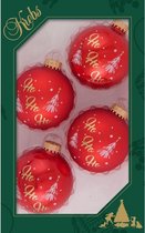 4x Luxe rode glazen kerstballen Ho Ho Ho 7 cm kerstboomversiering - Kerstversiering/kerstdecoratie rood