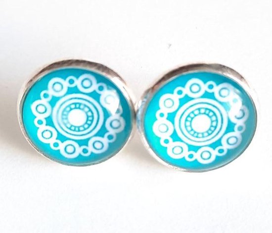 2 Love it Zeeland Button Blauw - Boucles d'oreilles - Clous d'oreilles - Métal - Diamètre 12 mm - Blauw - Wit - Couleur argent