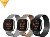 YONO Fitbit Versa 3 Bandje Set – Sense – Milanees – Zwart Rose Gold en Zilver – 3-Pack – Large