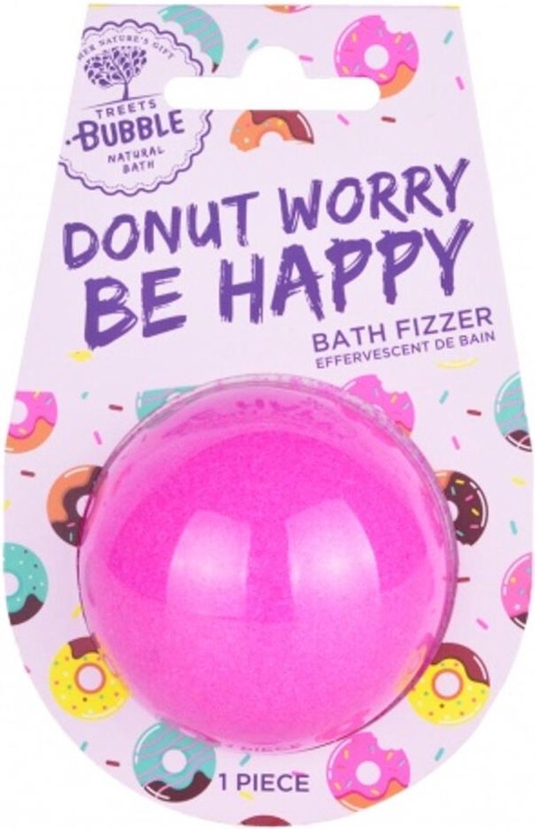 Bruisbal | Treets Bubble | Donut Worry Be Happy | Leuk om cadeau te geven! | Op de achterzijde ruimte voor een persoonlijke note