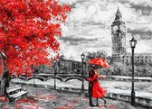 Kussend stel in Londen bij Big Ben met rood uitgelicht Canvas 120 x 90 cm