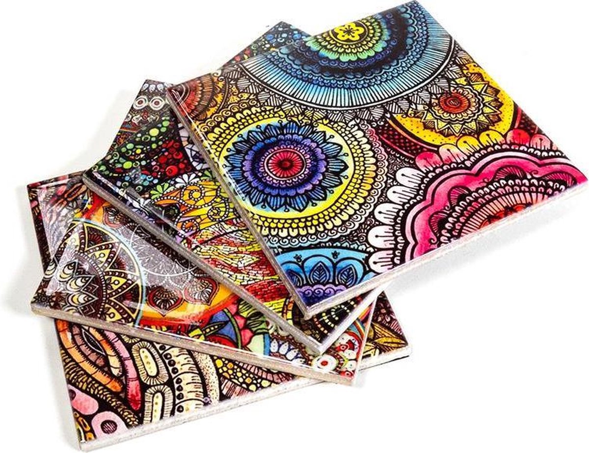 Mandala onderzetters keramiek set van 4 - 10x0.5 - Keramiek - S