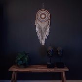 Dromenvanger Natural Feather 34 cm - Handgemaakt op Bali - Boho - Ibiza - Dreamcatcher - Veren - Kralen - Deco - Wanddecoratie - Natuurlijke materialen - Smith Premium