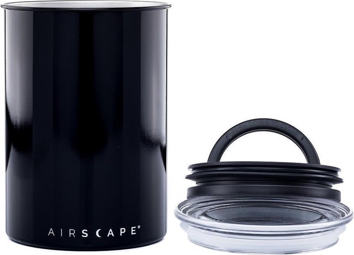 Airscape® Classic 500gr. - voorraadpot -voorraadbus - vershouddoos -voedselveilig - vacuümdeksel - voorraadblik - BPA vrij - koffiepot - RVS - Zwart- Obsidian