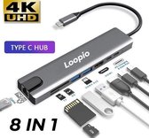 Loopio 8-in-1 USBC Hub Adapter | 4K HDMI, LAN Gigabit Ethernet RJ45, 2x USB 3.0, USB-C poort & Micro/SD kaartlezer, Thunderbolt 3, Oplader, Mini Dock | Geschikt voor Apple Macbook