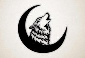 Wanddecoratie - Huilende Wolf maan - M - 60x61cm - Zwart - muurdecoratie - Line Art