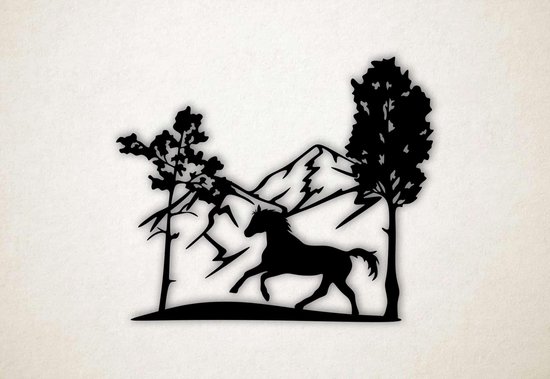 Wanddecoratie - Paard in wildernis - M - 60x72cm - Zwart - muurdecoratie - Line Art