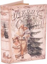 Boekenkluis decoratieboek opbergdoos 20 cm Merry Christmas kerstman met kinderen | 11255811| Dutch Style