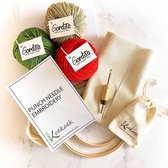 Starter Punch needle pakket met ecologische materialen | Inclusief instructies voor beginners eco wol, aanpasbare punchnaald, en monks cloth | kleurset christmas