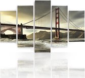 Schilderij , Zicht op Golden Gate Bridge II , Multikleur ,4 maten , 5 luik , wanddecoratie , Premium print , XXL